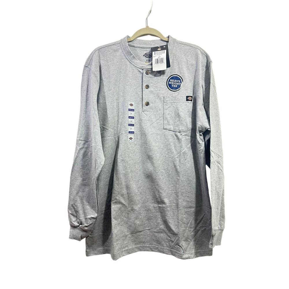 NWT Dickies Shirt Men Size Large Tall Heather Gray Button Henley Long Sleeve